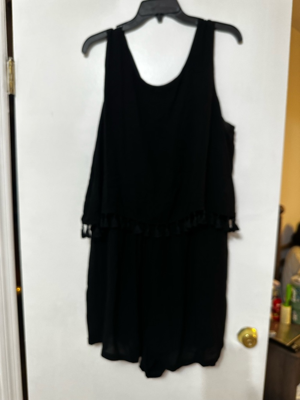 Forever 21 Black Sleeveless Romper with Tiered Fringe